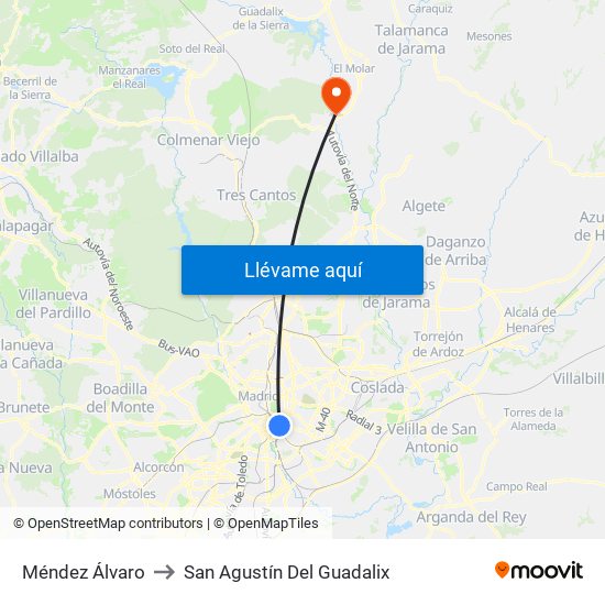 Méndez Álvaro to San Agustín Del Guadalix map