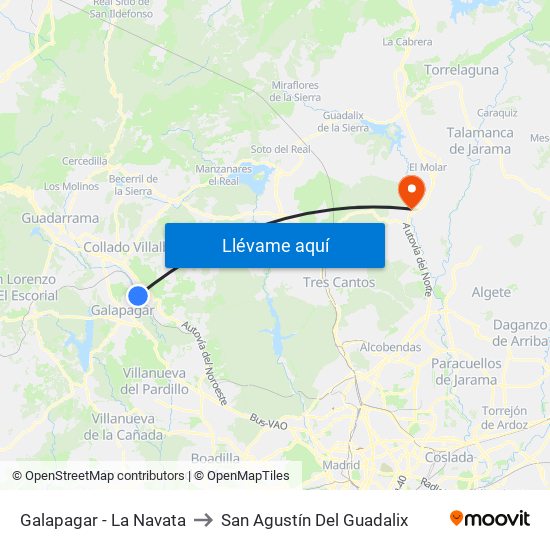 Galapagar - La Navata to San Agustín Del Guadalix map