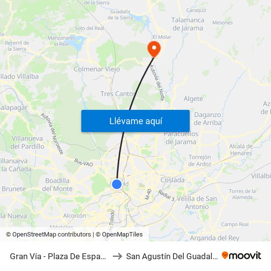 Gran Vía - Plaza De España to San Agustín Del Guadalix map