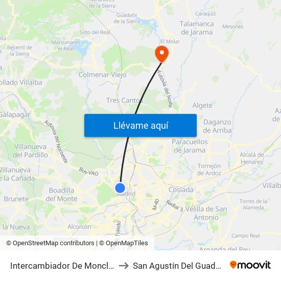 Intercambiador De Moncloa to San Agustín Del Guadalix map