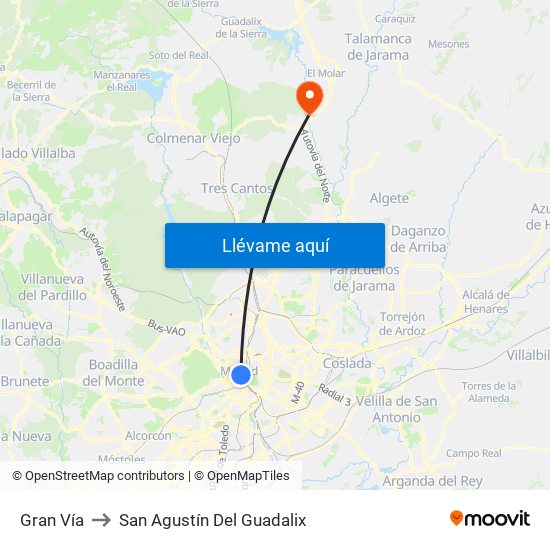 Gran Vía to San Agustín Del Guadalix map