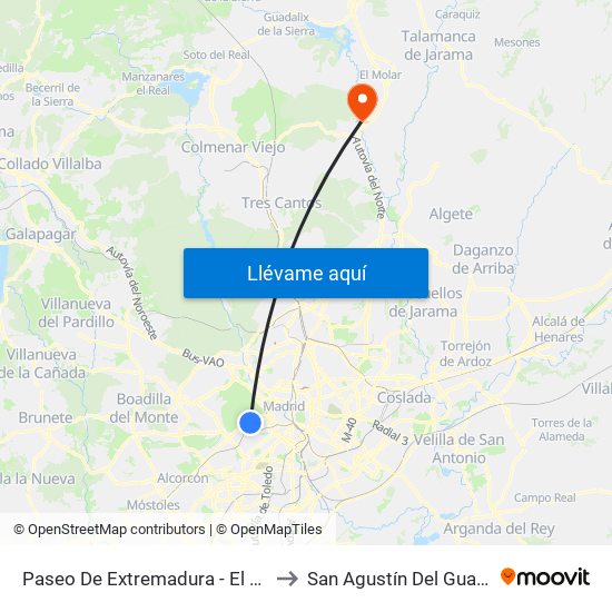 Paseo De Extremadura - El Greco to San Agustín Del Guadalix map