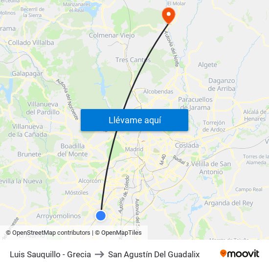 Luis Sauquillo - Grecia to San Agustín Del Guadalix map