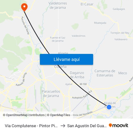 Vía Complutense - Pintor Picasso to San Agustín Del Guadalix map
