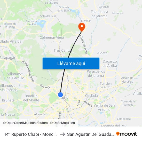 P.º Ruperto Chapí - Moncloa to San Agustín Del Guadalix map