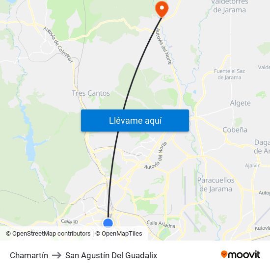 Chamartín to San Agustín Del Guadalix map