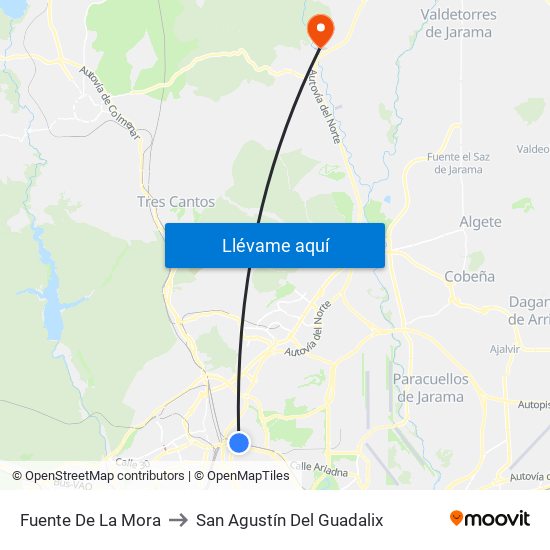 Fuente De La Mora to San Agustín Del Guadalix map