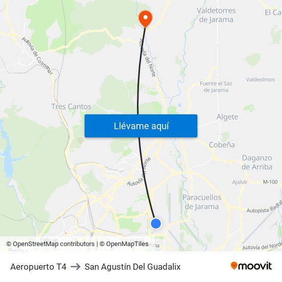 Aeropuerto T4 to San Agustín Del Guadalix map