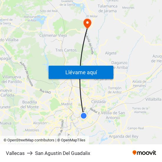 Vallecas to San Agustín Del Guadalix map