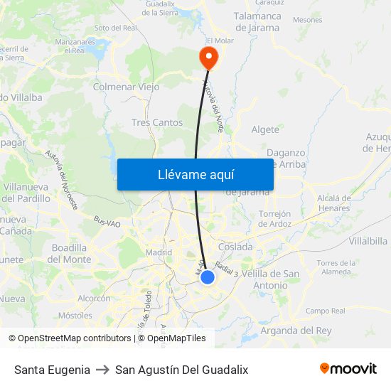 Santa Eugenia to San Agustín Del Guadalix map