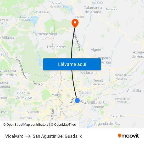 Vicálvaro to San Agustín Del Guadalix map