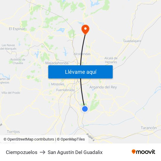 Ciempozuelos to San Agustín Del Guadalix map