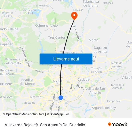 Villaverde Bajo to San Agustín Del Guadalix map