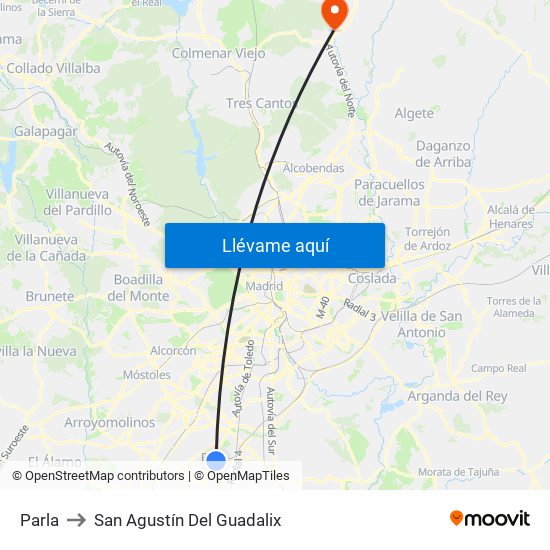 Parla to San Agustín Del Guadalix map