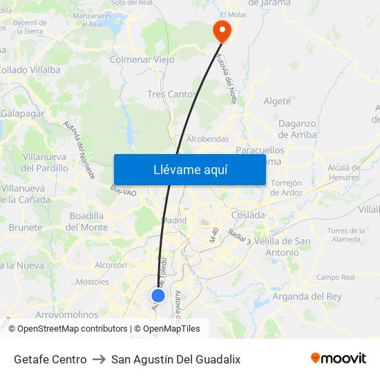 Getafe Centro to San Agustín Del Guadalix map