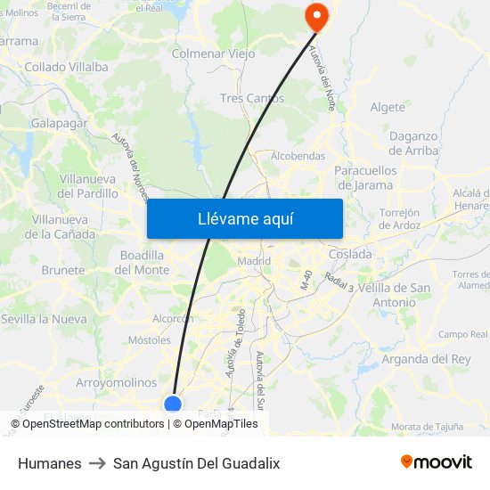 Humanes to San Agustín Del Guadalix map