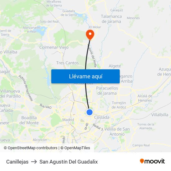 Canillejas to San Agustín Del Guadalix map