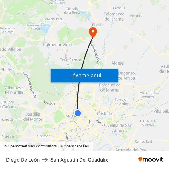 Diego De León to San Agustín Del Guadalix map