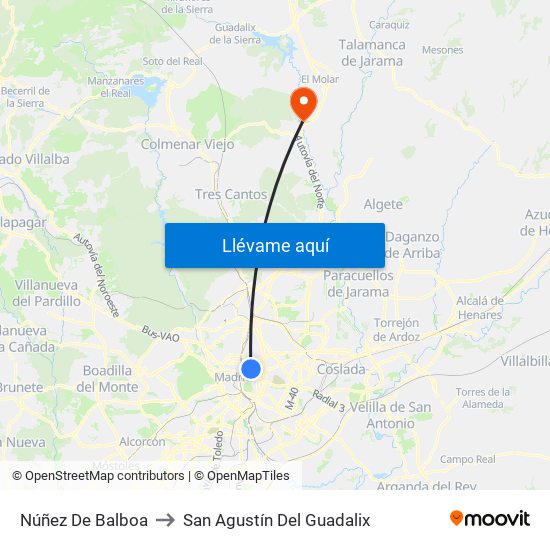 Núñez De Balboa to San Agustín Del Guadalix map