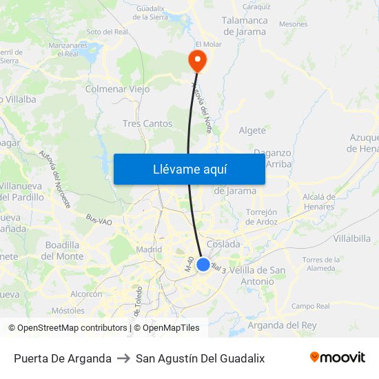 Puerta De Arganda to San Agustín Del Guadalix map