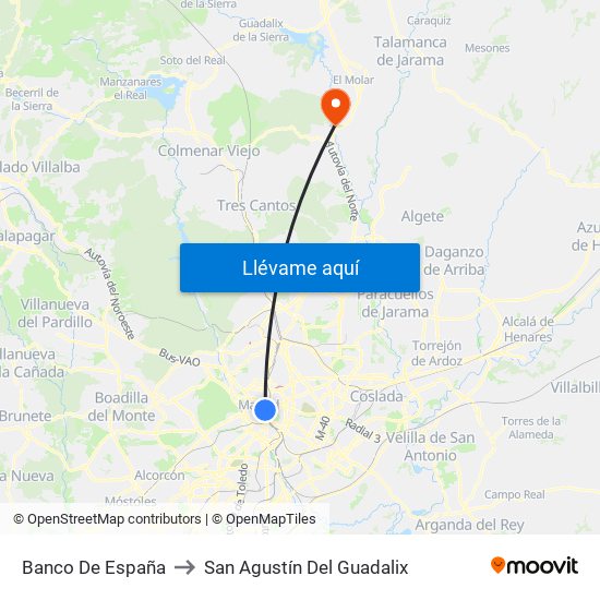 Banco De España to San Agustín Del Guadalix map