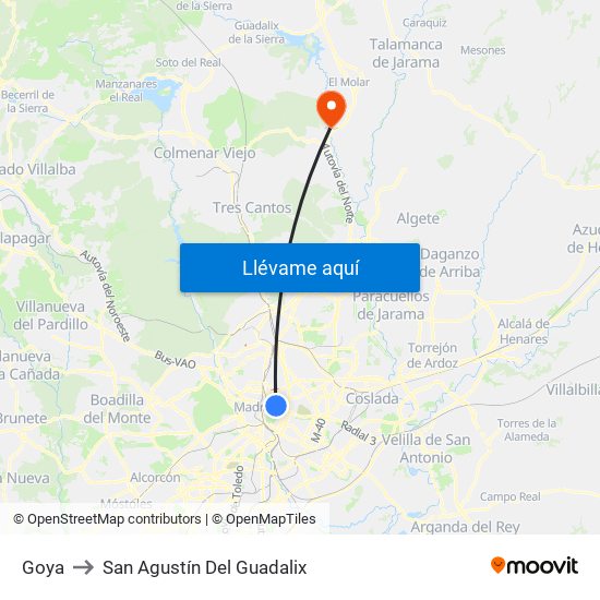 Goya to San Agustín Del Guadalix map