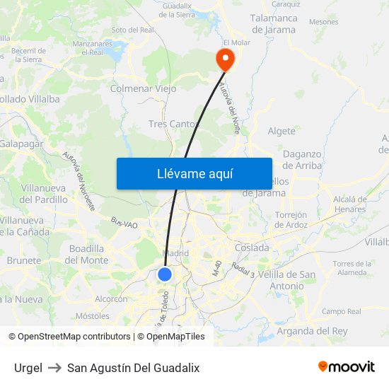 Urgel to San Agustín Del Guadalix map