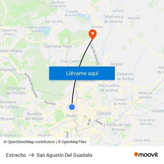 Estrecho to San Agustín Del Guadalix map