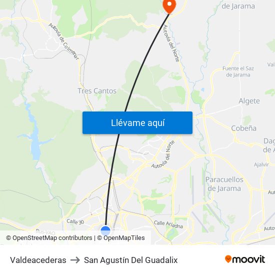 Valdeacederas to San Agustín Del Guadalix map