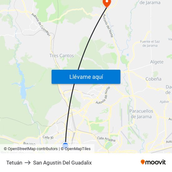 Tetuán to San Agustín Del Guadalix map