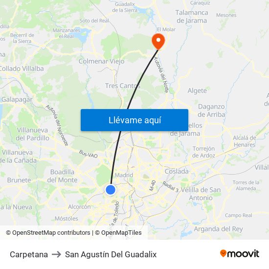 Carpetana to San Agustín Del Guadalix map