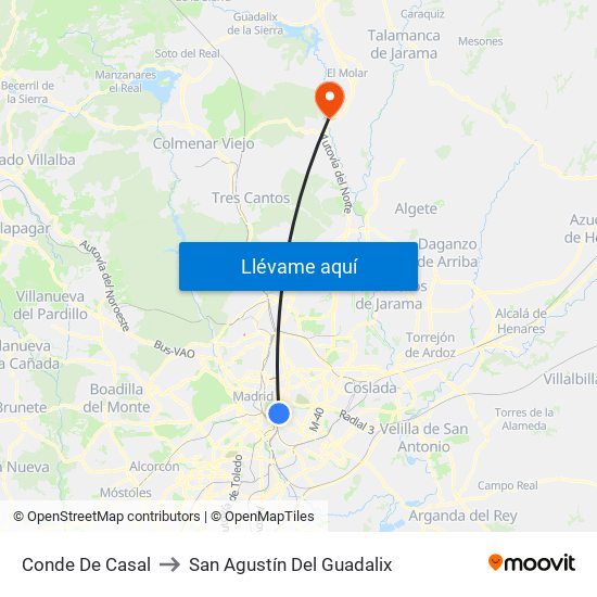 Conde De Casal to San Agustín Del Guadalix map