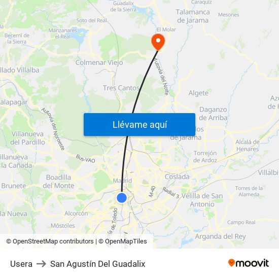 Usera to San Agustín Del Guadalix map