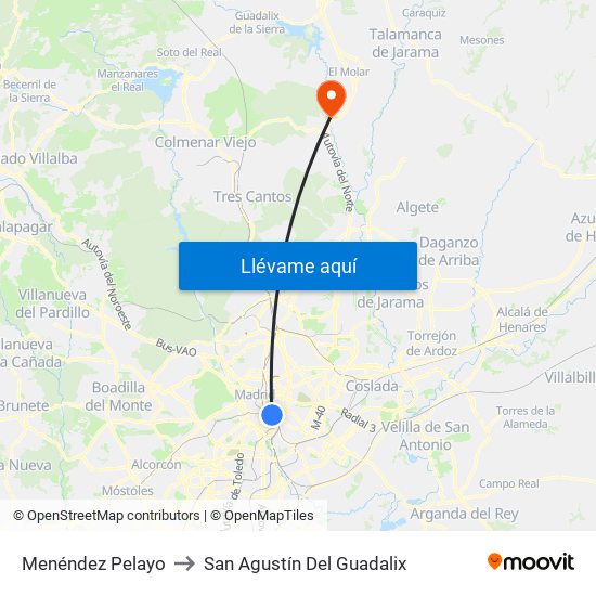 Menéndez Pelayo to San Agustín Del Guadalix map