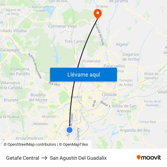 Getafe Central to San Agustín Del Guadalix map