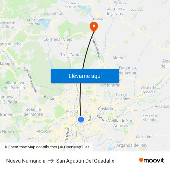 Nueva Numancia to San Agustín Del Guadalix map