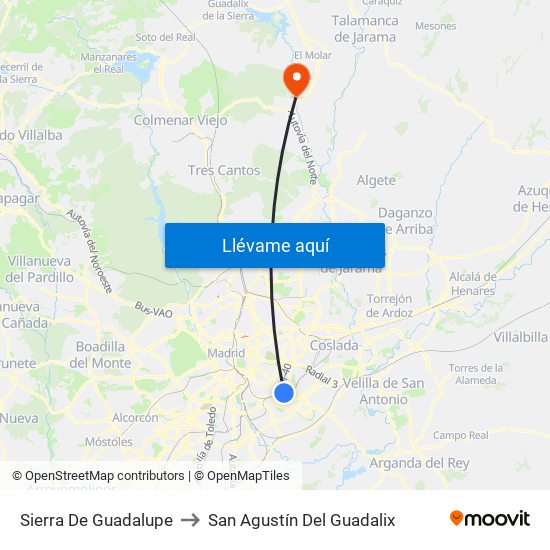 Sierra De Guadalupe to San Agustín Del Guadalix map