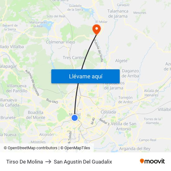 Tirso De Molina to San Agustín Del Guadalix map