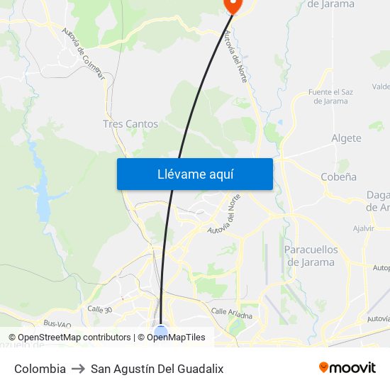 Colombia to San Agustín Del Guadalix map