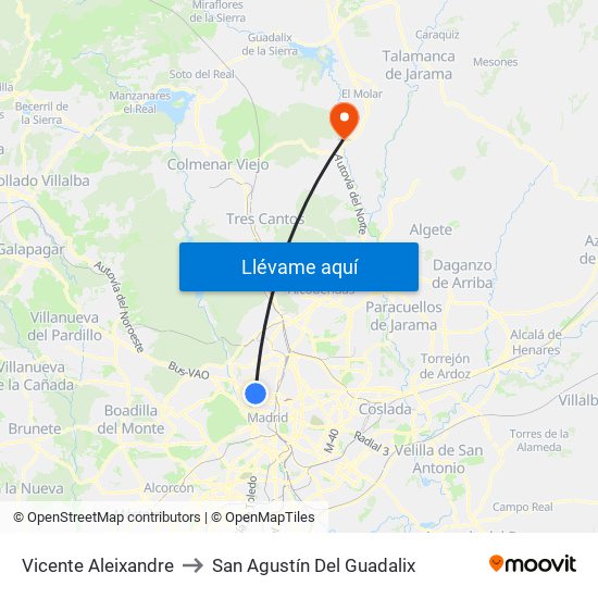 Vicente Aleixandre to San Agustín Del Guadalix map
