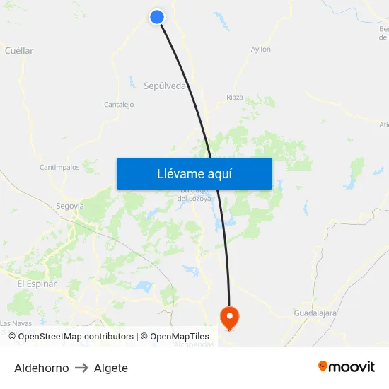 Aldehorno to Algete map