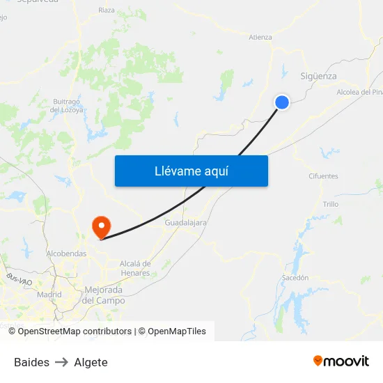 Baides to Algete map