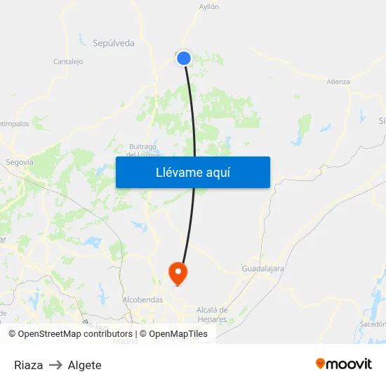 Riaza to Algete map