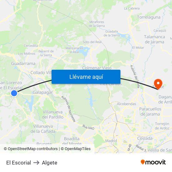El Escorial to Algete map