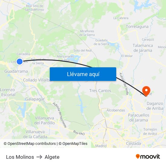 Los Molinos to Algete map