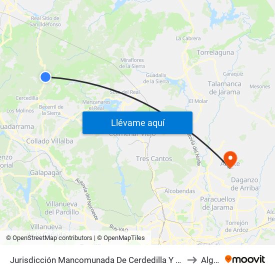 Jurisdicción Mancomunada De Cerdedilla Y Navacerrada to Algete map