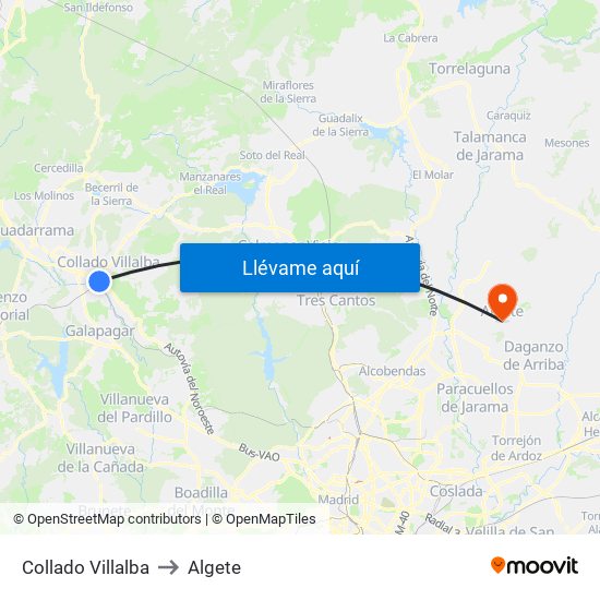 Collado Villalba to Algete map