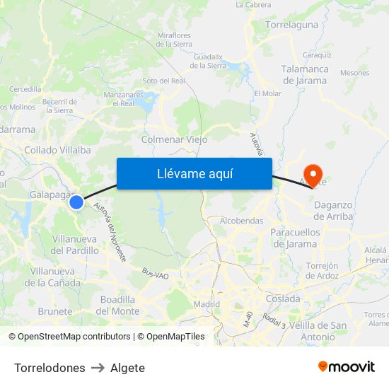 Torrelodones to Algete map