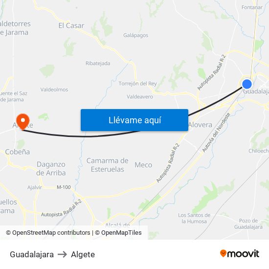 Guadalajara to Algete map