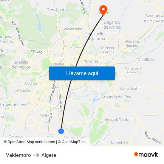 Valdemoro to Algete map